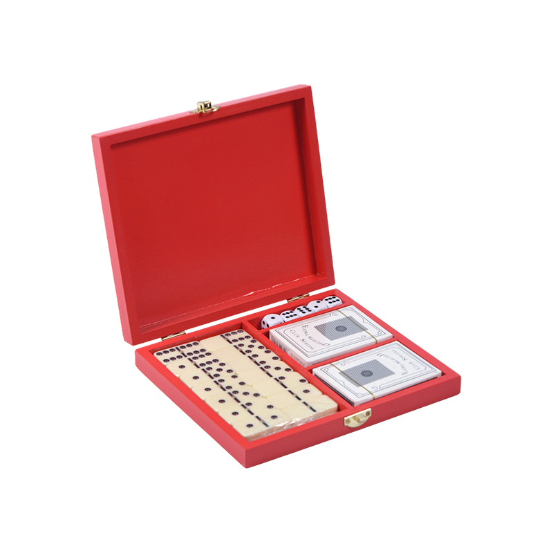 Tragbares Redwood Box Dual Game Set (Domino & Poker)