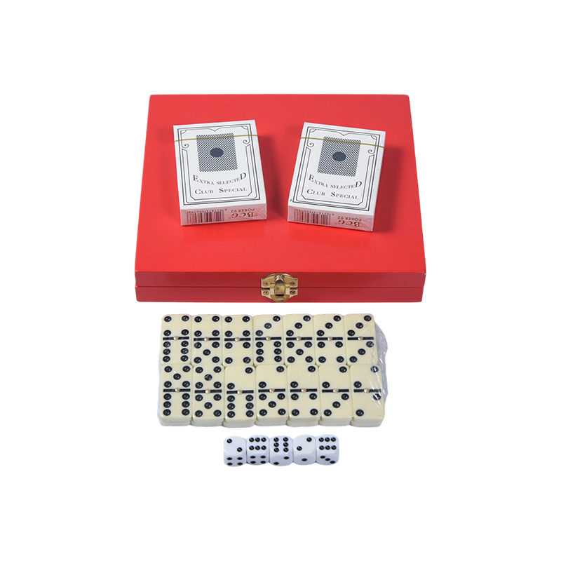 Tragbares Redwood Box Dual Game Set (Domino & Poker)