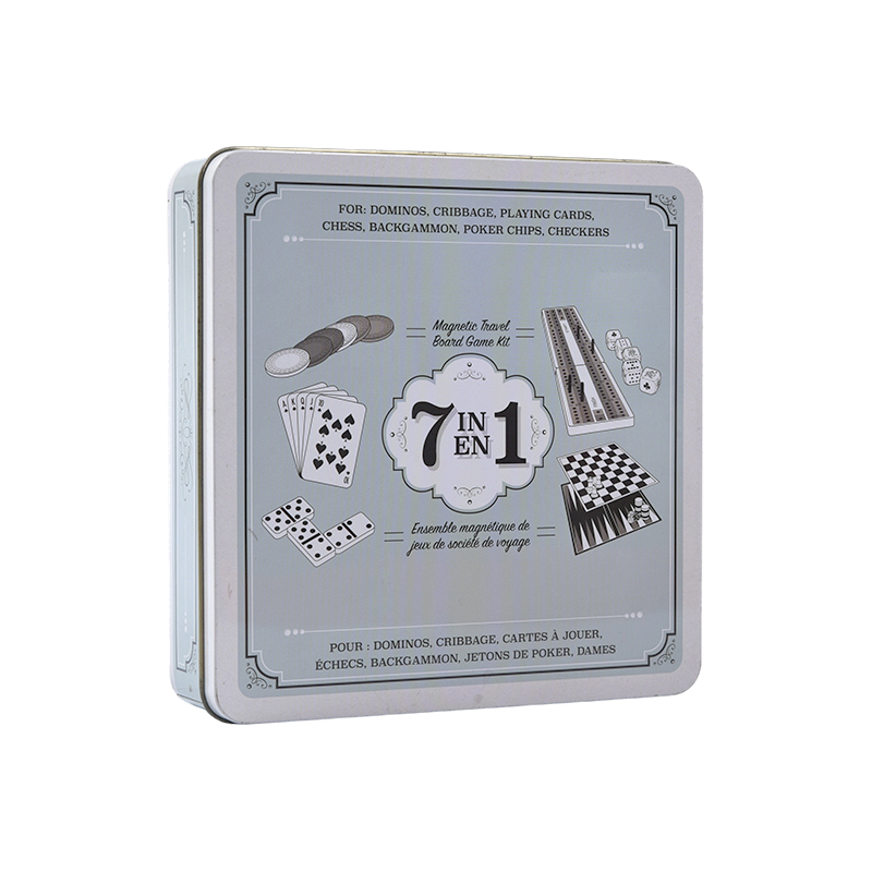 7-in-1-Reisespiel-Set mit tragbarer Eisenbox