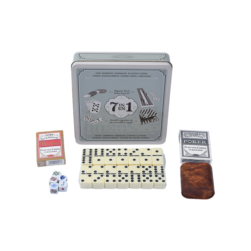 7-in-1-Reisespiel-Set mit tragbarer Eisenbox