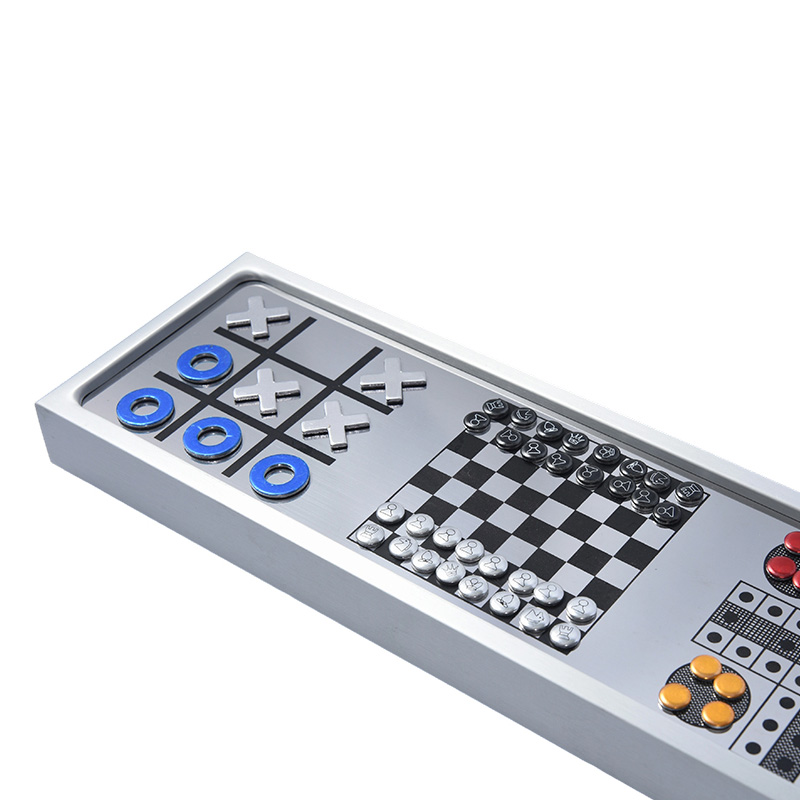 Magnetisches 3-in-1-SCHACHspielset aus Aluminiumlegierung