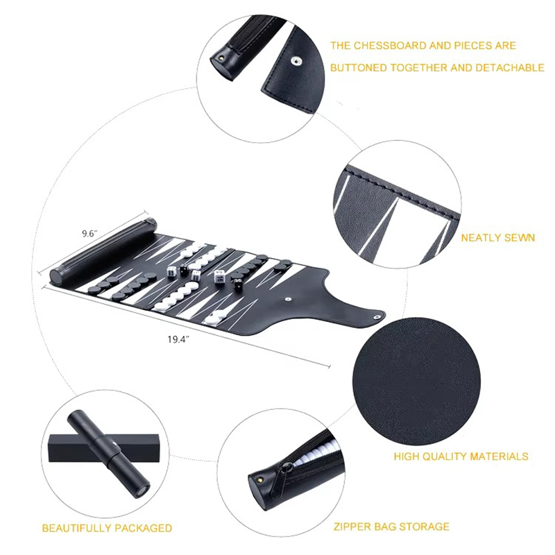 Faltbares Backgammon-Set aus Leder – tragbare Eleganz für das Spielen unterwegs
