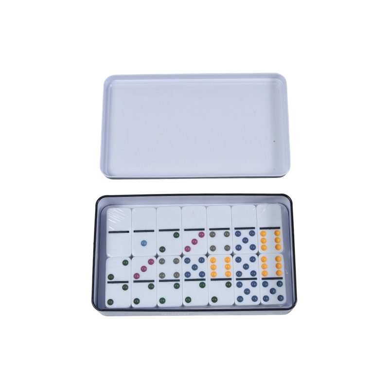 Professionelles Wettkampfset - Double-Six Bunte Dot Dominoes Eisenbox-Set