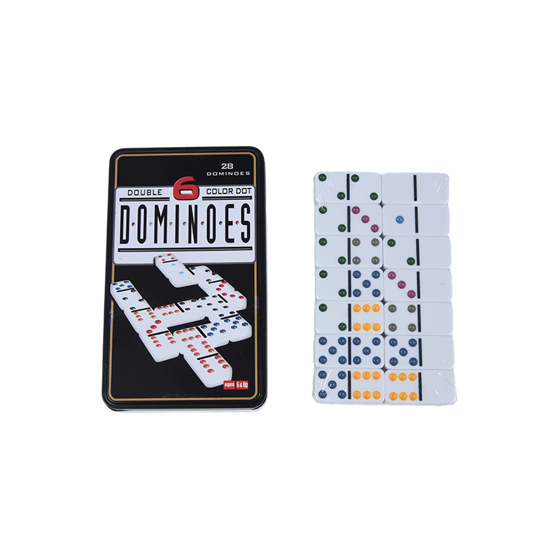 Professionelles Wettkampfset - Double-Six Bunte Dot Dominoes Eisenbox-Set
