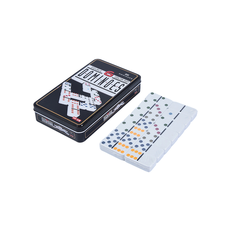 Professionelles Wettkampfset - Double-Six Bunte Dot Dominoes Eisenbox-Set