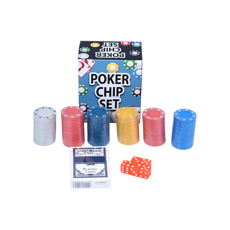 Komplett mit farbigen Chips, Spielkarten und Würfel-Poker-Chip-Set