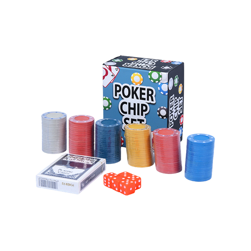 Komplett mit farbigen Chips, Spielkarten und Würfel-Poker-Chip-Set