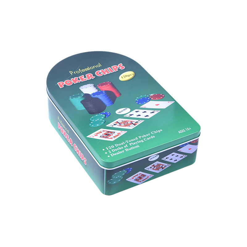 Grün gewölbte Metalldose 120 Chips mit Karten und Händlerknopf Professionelles Poker Chips Set
