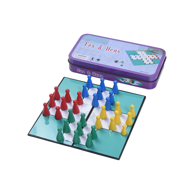 Tragbares Fuchs- und Hühnerspiel aus Metall in Blechhülle