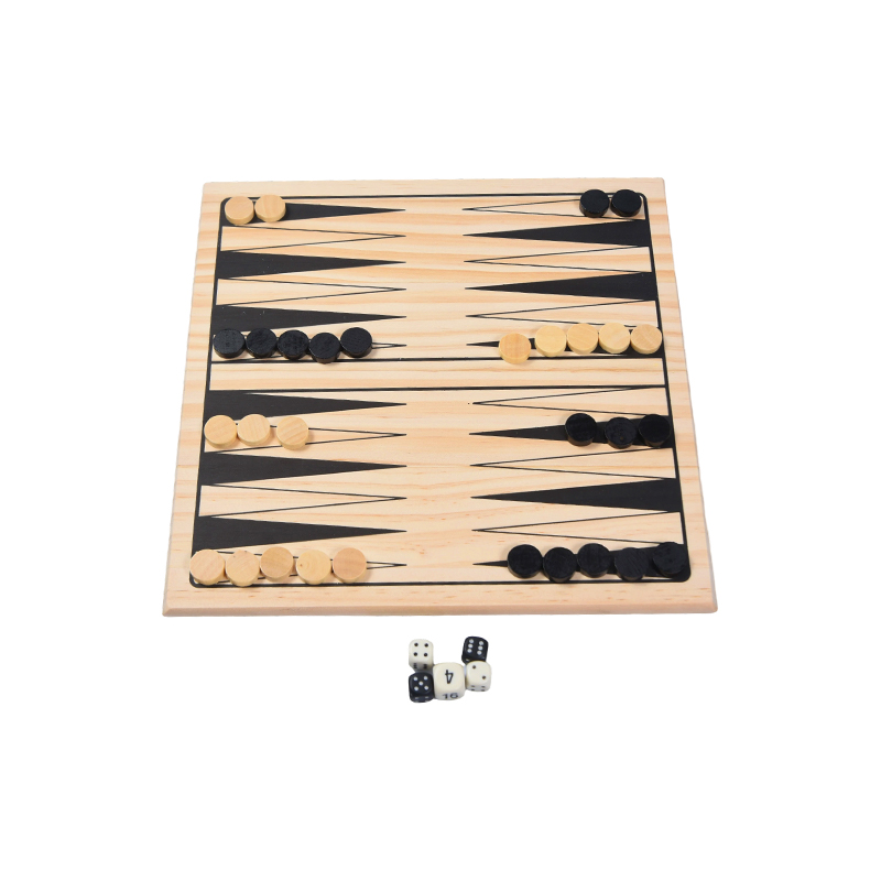 Holzspielset mit Vintage- und bunter Verpackung Klassisches Backgammon-Brettspiel