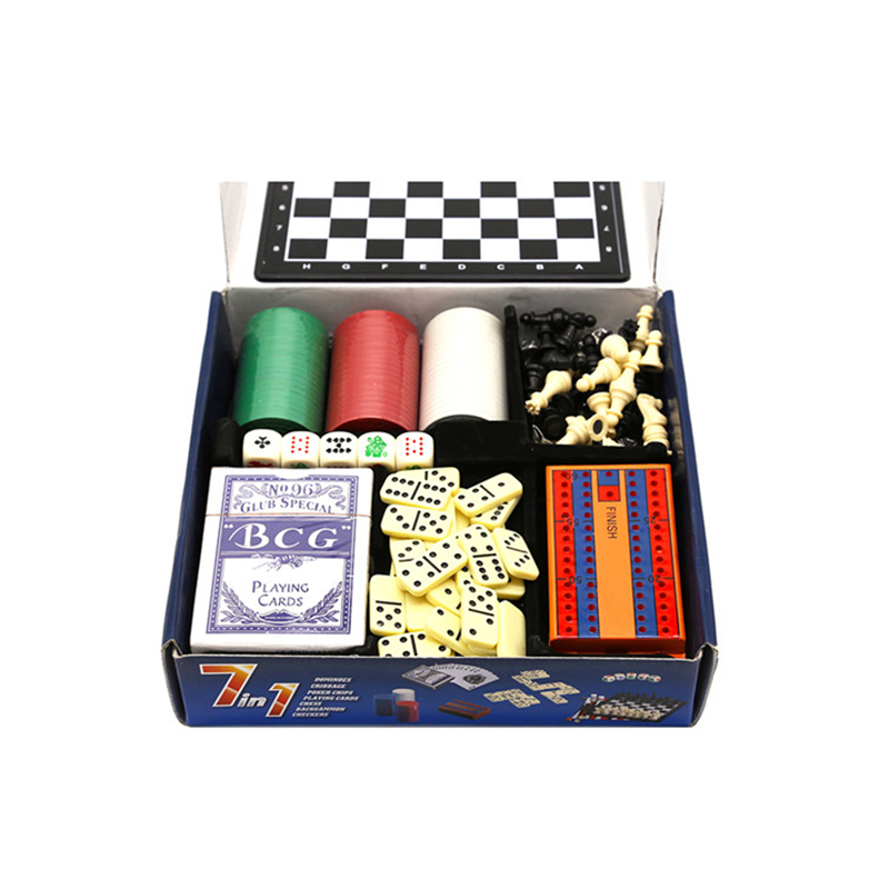 Klassisches Mehrspielset – Schach-, Domino-, Poker- und Dame-Kombination