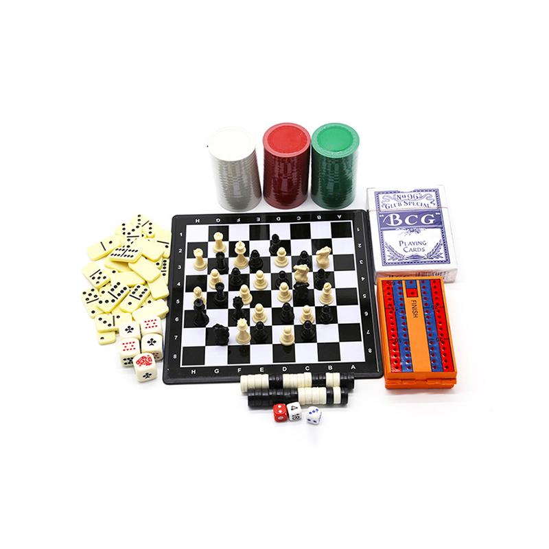 Klassisches Mehrspielset – Schach-, Domino-, Poker- und Dame-Kombination