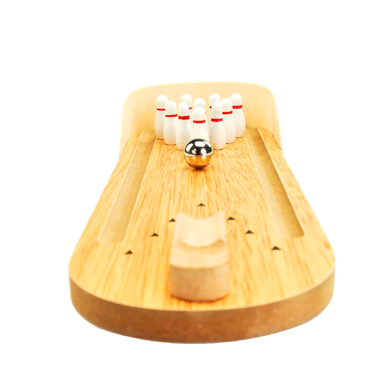 Kompaktes Holzset mit Stahlkugel und -stiften Mini-Desktop-Bowlingspiel