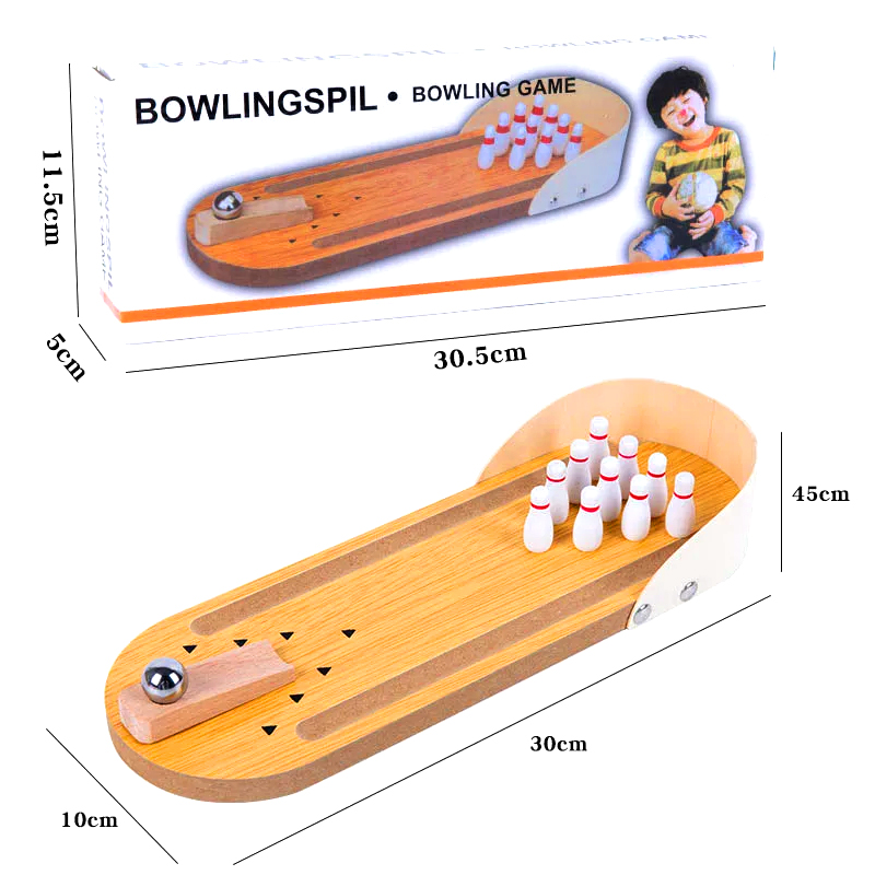 Kompaktes Holzset mit Stahlkugel und -stiften Mini-Desktop-Bowlingspiel