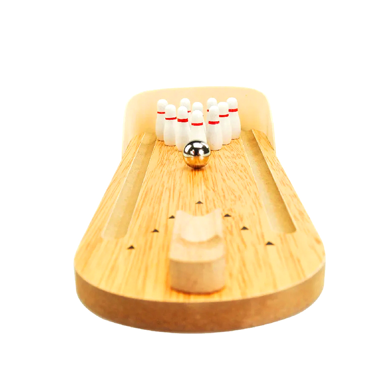 Kompaktes Holzset mit Stahlkugel und -stiften Mini-Desktop-Bowlingspiel