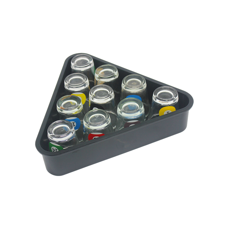 10 Gläser mit Billardkugelnummern, Schnapsglas-Set zum Thema Pool mit dreieckigem Gestell