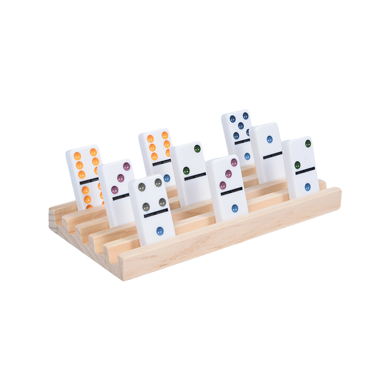 Bunte Punktmuster mit organisiertem Display-Domino-Rack-Set aus Holz